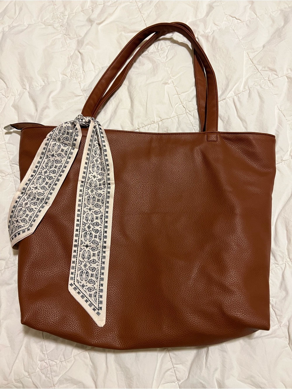 Real leather Everyday Chestnut Tote with Scarf Accent